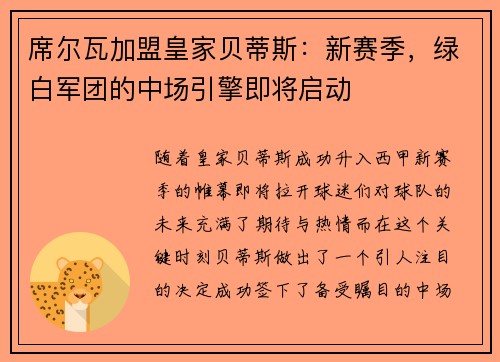 席尔瓦加盟皇家贝蒂斯：新赛季，绿白军团的中场引擎即将启动
